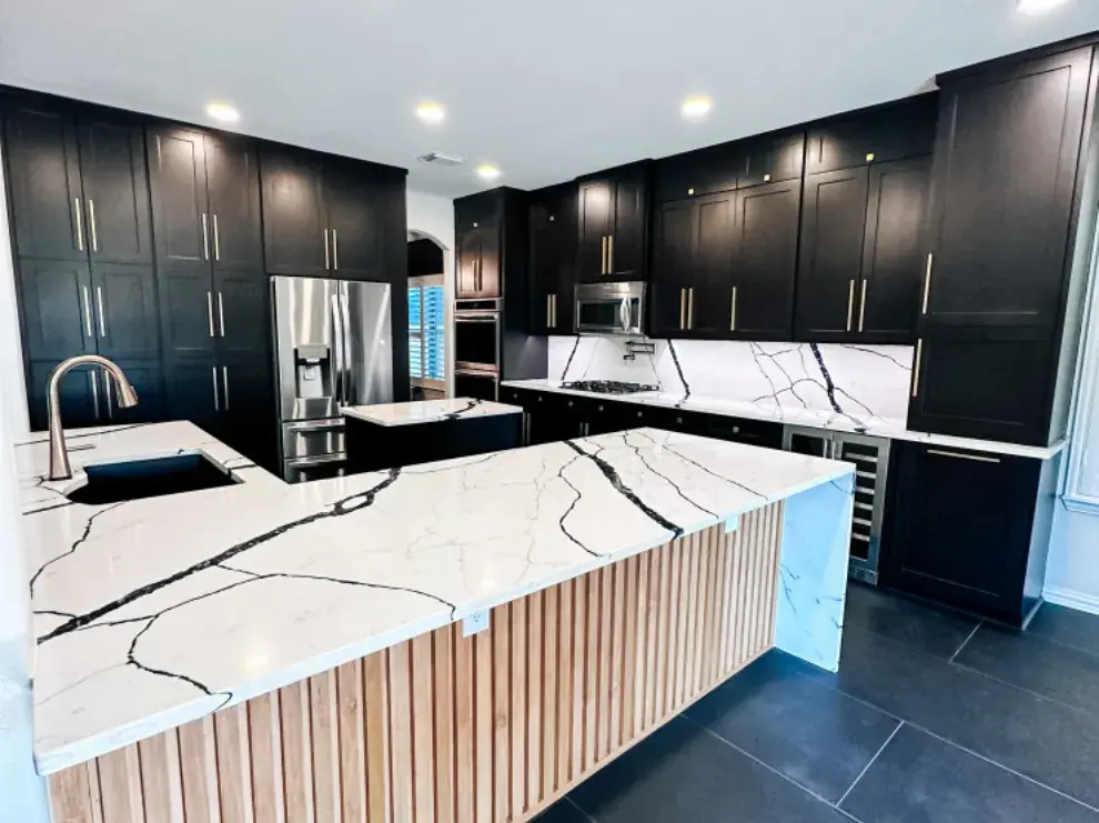 Black and white kitchen remodel with high-contrast cabinets and clean lines, Greater Houston
